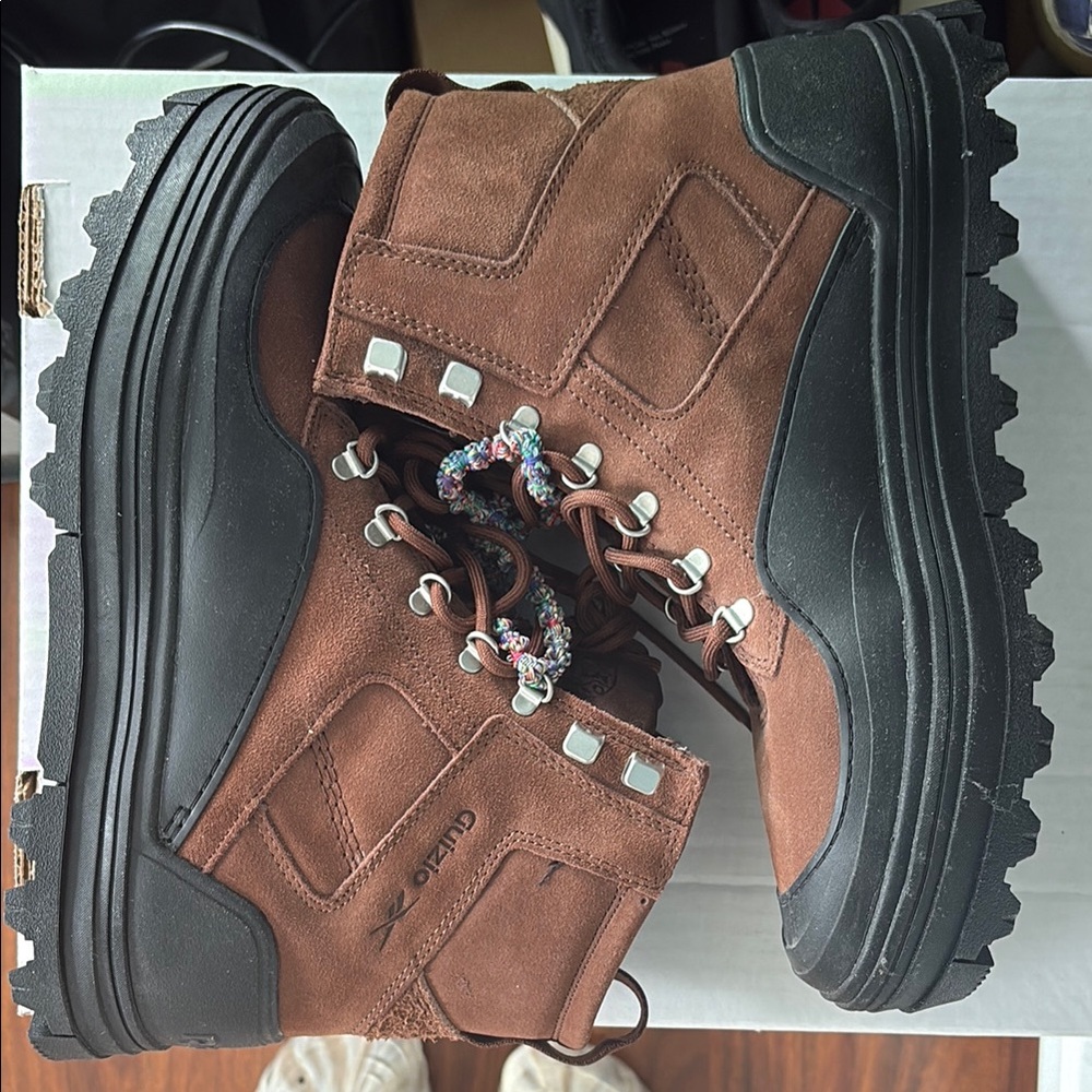 Danielle Guizio Brown and Black Winter Boots with Chunky Sole